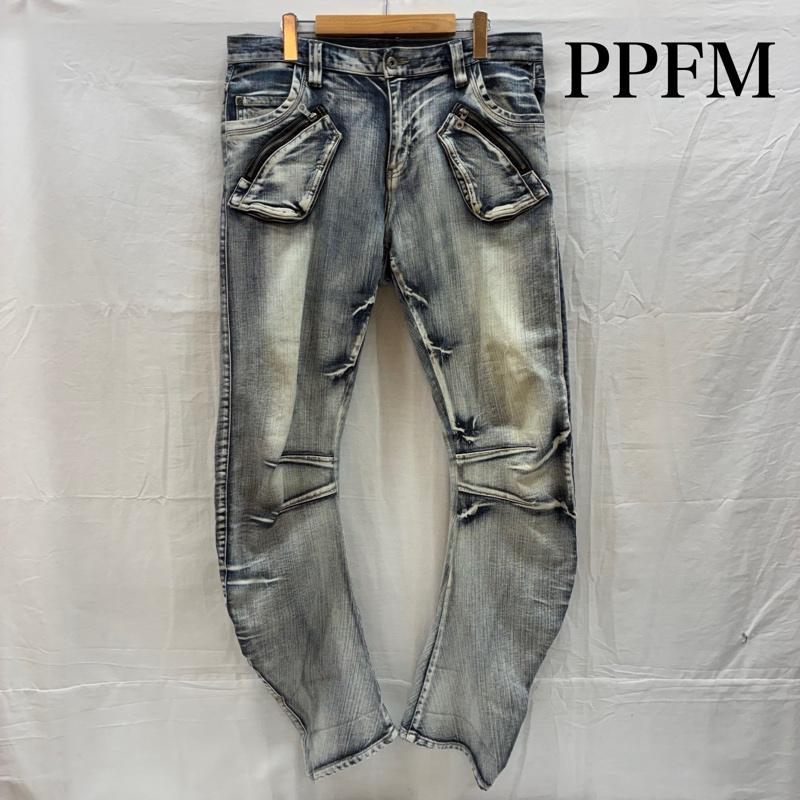 ピーピーエフエム PPFM パンツ デニム、ジーンズ 00s ARCHIVE 平成 Y2K 立体裁断 3D ジップ ギミック ウォッシュド バナナ デニム パンツ 35-09PD45 XL メンズ USED 古着 中古 50169251