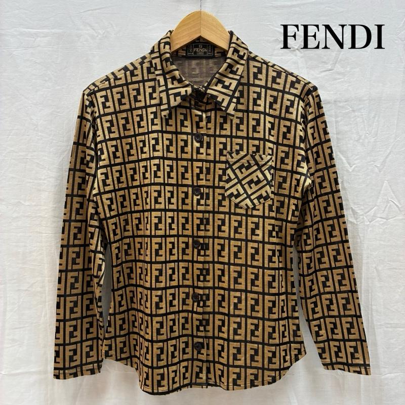フェンディ FENDI シャツ、ブラウス 長袖 OLD ARCHIVE ズッカ柄 FFロゴ ポリエステル ストレッチ ボタン シャツ ヴィンテージ イタリア製 - レディース USED 古着 中古 50169255