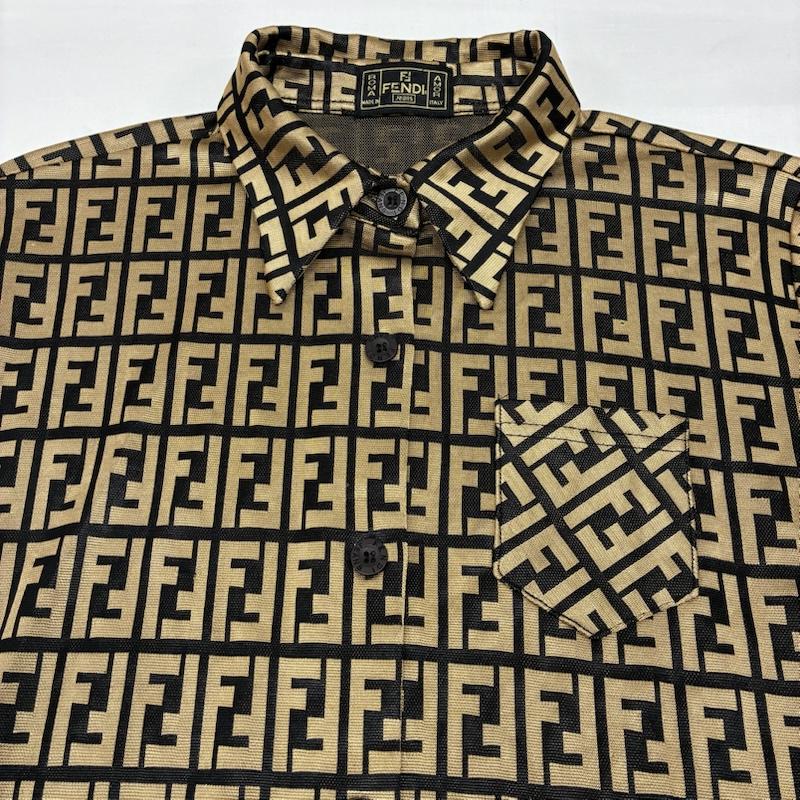フェンディ FENDI シャツ、ブラウス 長袖 OLD ARCHIVE ズッカ柄 FFロゴ ポリエステル ストレッチ ボタン シャツ ヴィンテージ イタリア製 - レディース USED 古着 中古 50169255