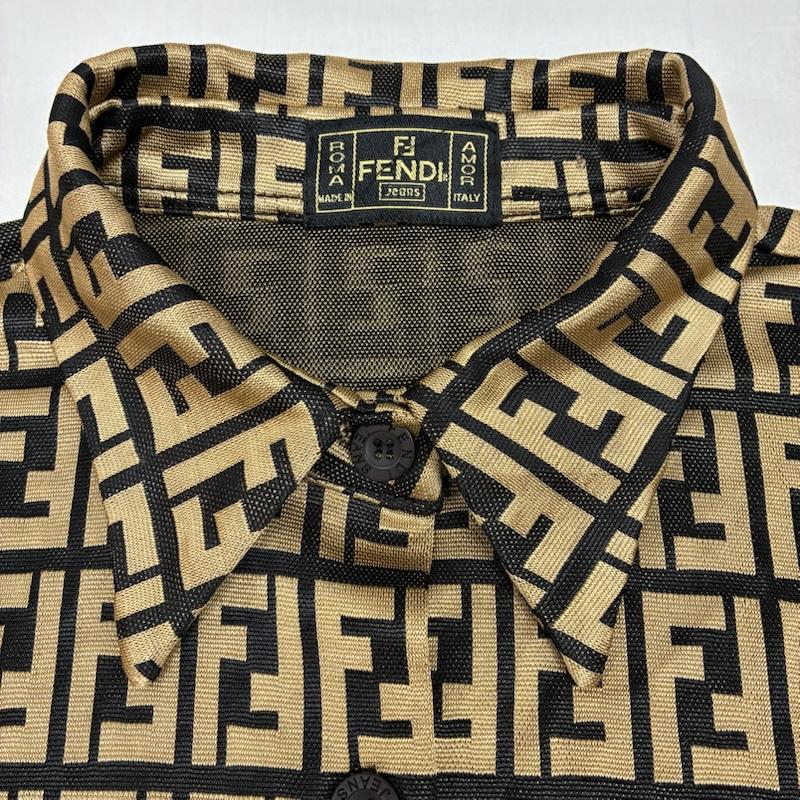 フェンディ FENDI シャツ、ブラウス 長袖 OLD ARCHIVE ズッカ柄 FFロゴ ポリエステル ストレッチ ボタン シャツ ヴィンテージ イタリア製 - レディース USED 古着 中古 50169255