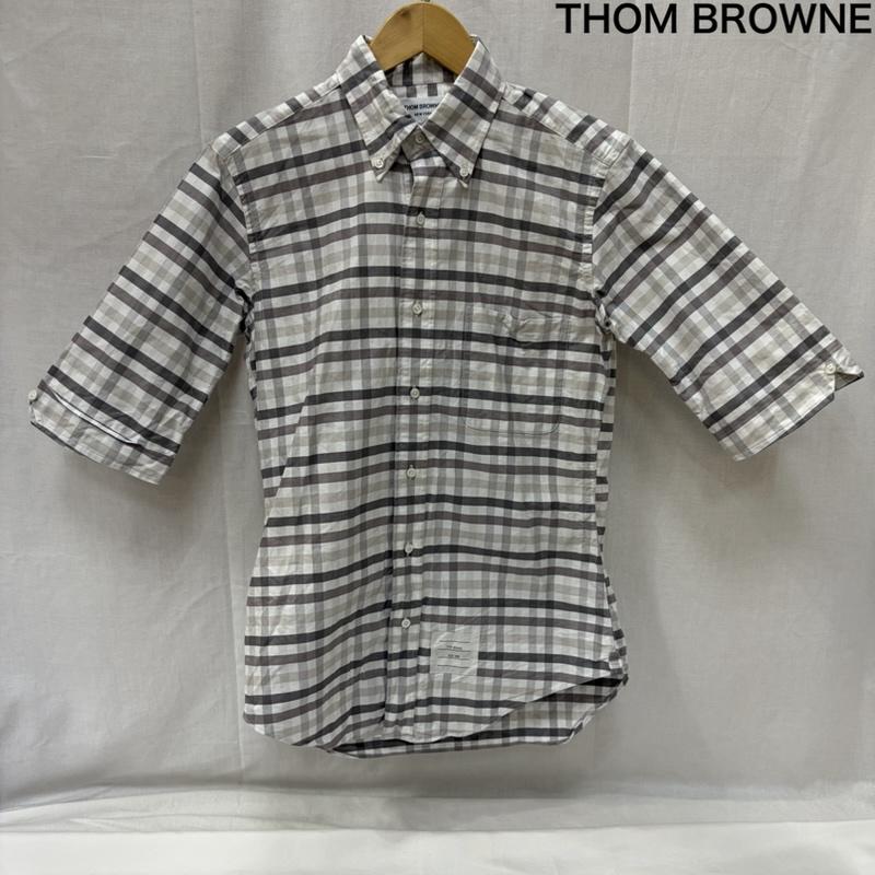 トムブラウン THOM BROWNE シャツ、ブラウス 半袖 MWS002 クラシック ボタンダウン 半袖シャツ 1 白 / ホワイト / white X 灰 / グレー / gray メンズ USED 古着 中古 50169311