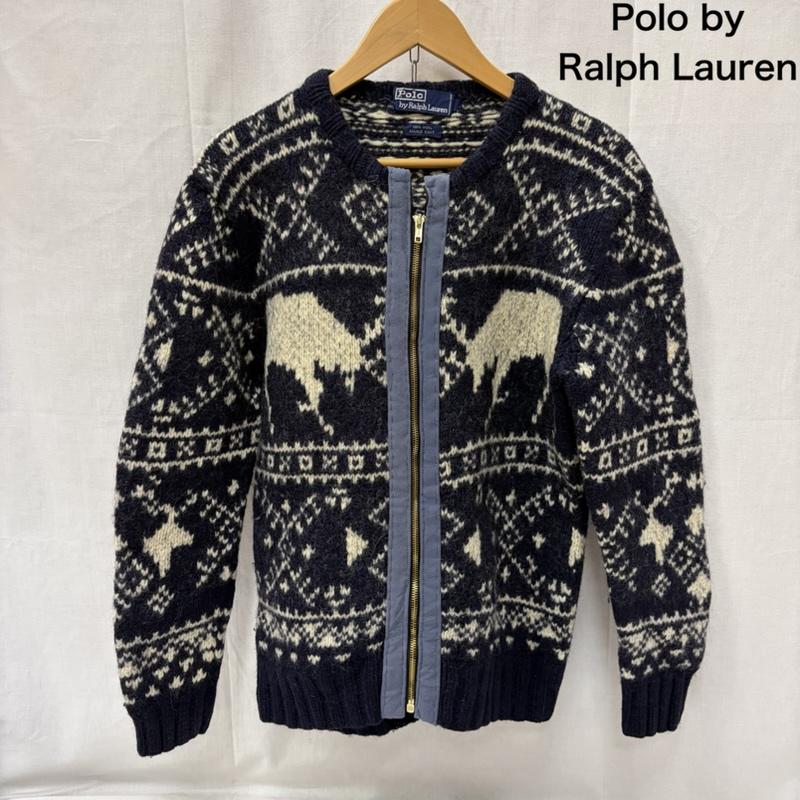 ポロラルフローレン POLO RALPH LAUREN ニット、セーター 長袖 リメイク ジップアップ カウチン ニット セーター L 紺 / ネイビー / navy メンズ USED 古着 中古 50169314