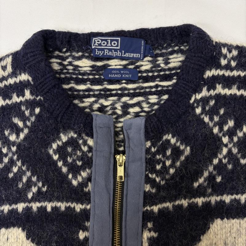 ポロラルフローレン POLO RALPH LAUREN ニット、セーター 長袖 リメイク ジップアップ カウチン ニット セーター L 紺 / ネイビー / navy メンズ USED 古着 中古 50169314