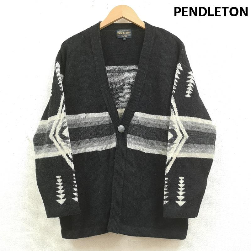 ペンドルトン PENDLETON カーディガン 長袖 厚手 ジャガード ニット カーディガン 9575-8216 S 黒 / ブラック / black X 灰 / グレー / gray メンズ USED 古着 中古 50169331