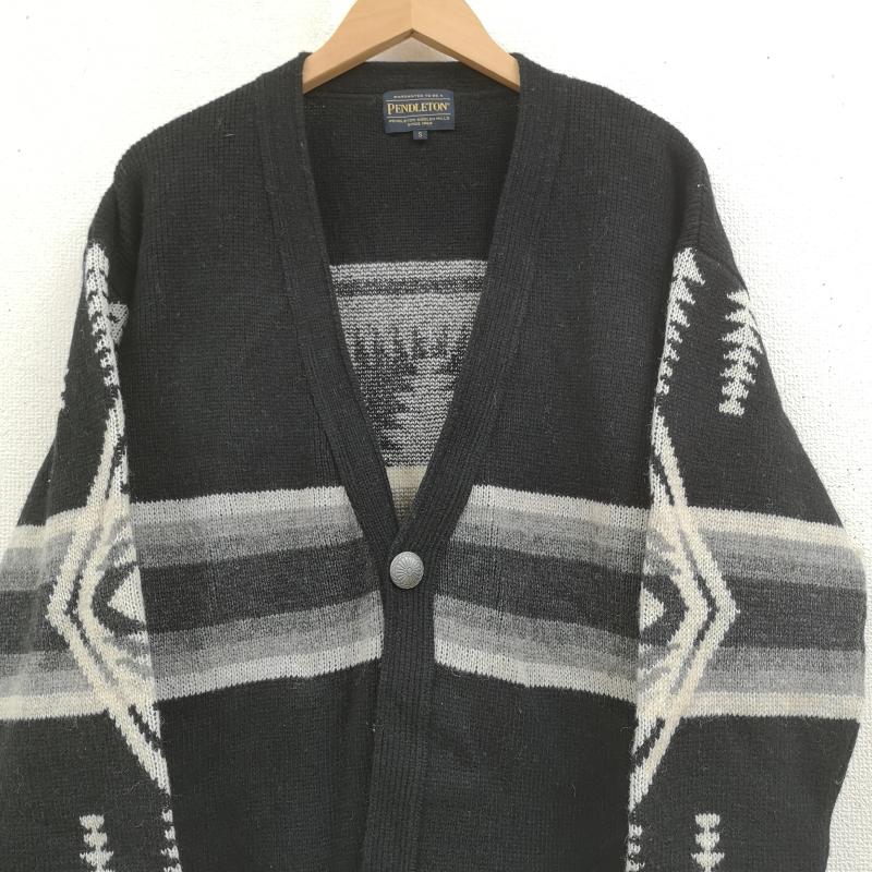 ペンドルトン PENDLETON カーディガン 長袖 厚手 ジャガード ニット カーディガン 9575-8216 S 黒 / ブラック / black X 灰 / グレー / gray メンズ USED 古着 中古 50169331