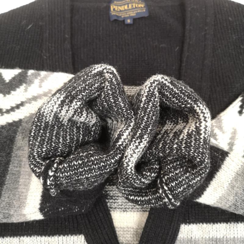 ペンドルトン PENDLETON カーディガン 長袖 厚手 ジャガード ニット カーディガン 9575-8216 S 黒 / ブラック / black X 灰 / グレー / gray メンズ USED 古着 中古 50169331