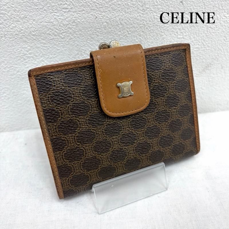 セリーヌ CELINE 財布 コンパクト財布 マカダム ロゴ 総柄 レザー がま口 トリオンフ 二つ折り コンパクト 財布 ヴィンテージ - ロゴ、文字 茶 / ブラウン / brown レディース USED 古着 中古 50169348
