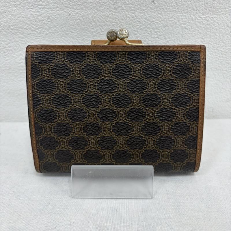 セリーヌ CELINE 財布 コンパクト財布 マカダム ロゴ 総柄 レザー がま口 トリオンフ 二つ折り コンパクト 財布 ヴィンテージ - ロゴ、文字 茶 / ブラウン / brown レディース USED 古着 中古 50169348