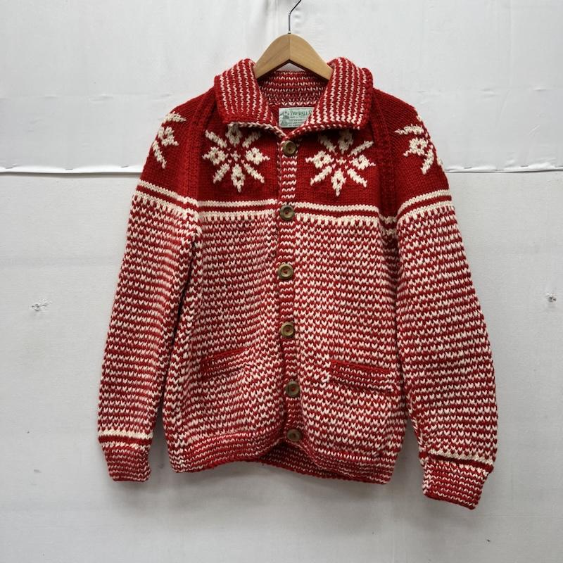 インバーアラン INVERALLAN カーディガン 長袖 スコットランド製 スノーフレーク ハンドニット カウチン - 赤 / レッド / red メンズ USED 古着 中古 50169382