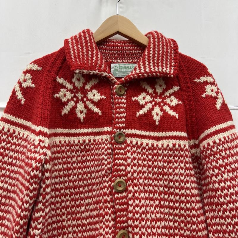 インバーアラン INVERALLAN カーディガン 長袖 スコットランド製 スノーフレーク ハンドニット カウチン - 赤 / レッド / red メンズ USED 古着 中古 50169382