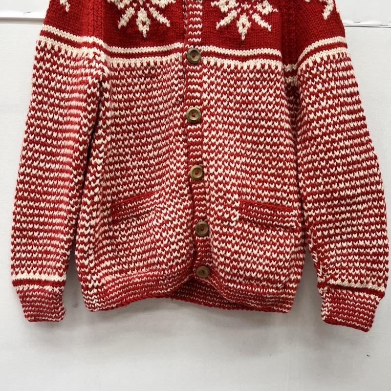 インバーアラン INVERALLAN カーディガン 長袖 スコットランド製 スノーフレーク ハンドニット カウチン - 赤 / レッド / red メンズ USED 古着 中古 50169382