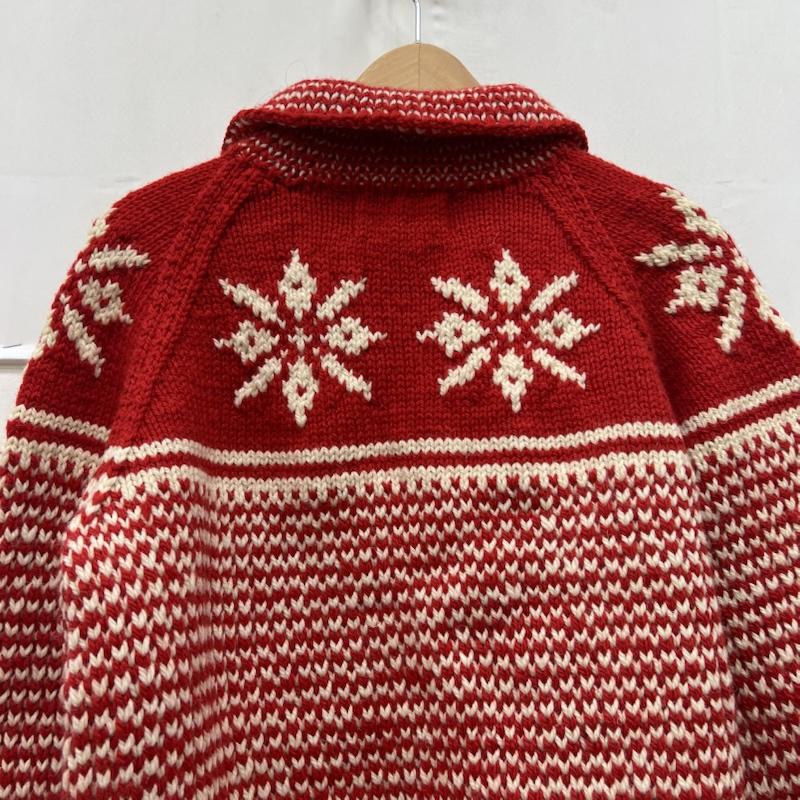 インバーアラン INVERALLAN カーディガン 長袖 スコットランド製 スノーフレーク ハンドニット カウチン - 赤 / レッド / red メンズ USED 古着 中古 50169382