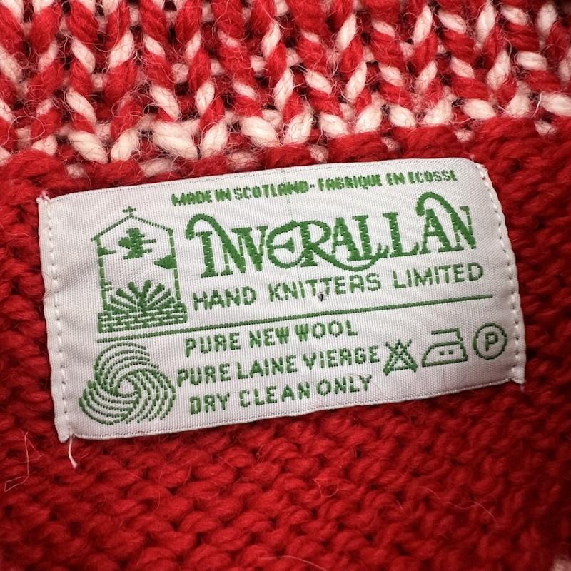 インバーアラン INVERALLAN カーディガン 長袖 スコットランド製 スノーフレーク ハンドニット カウチン - 赤 / レッド / red メンズ USED 古着 中古 50169382