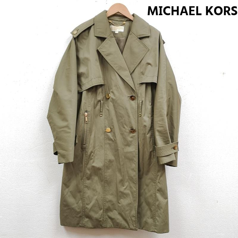 マイケルコース MICHAEL KORS コート トレンチコート ゴールドボタン 襟元 V字型ノッチ留め トレンチ コート MH72HTSX36 M カーキ / カーキ / khaki レディース USED 古着 中古 50169395