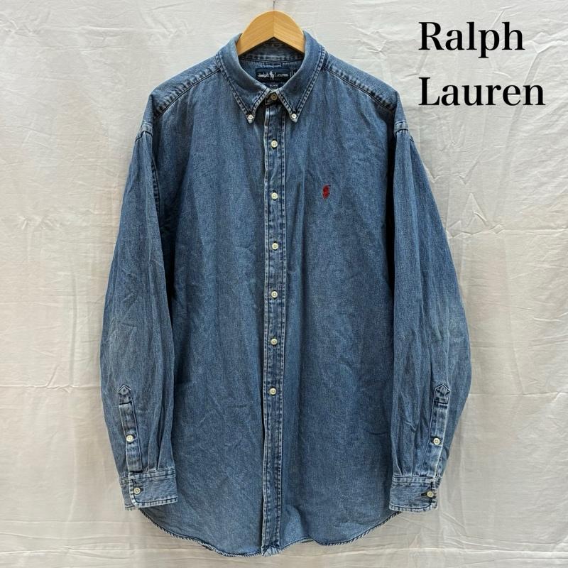 ラルフローレン RALPHLAUREN シャツ、ブラウス 長袖 BLAIRE 90s ポニー 刺繍 ボタンダウン デニム シャツ L メンズ USED 古着 中古 50169410