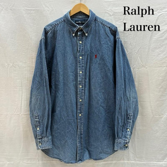 ラルフローレン RALPHLAUREN シャツ、ブラウス 長袖 BLAIRE 90s ポニー 刺繍 ボタンダウン デニム シャツ L メンズ USED 古着 中古 50169410