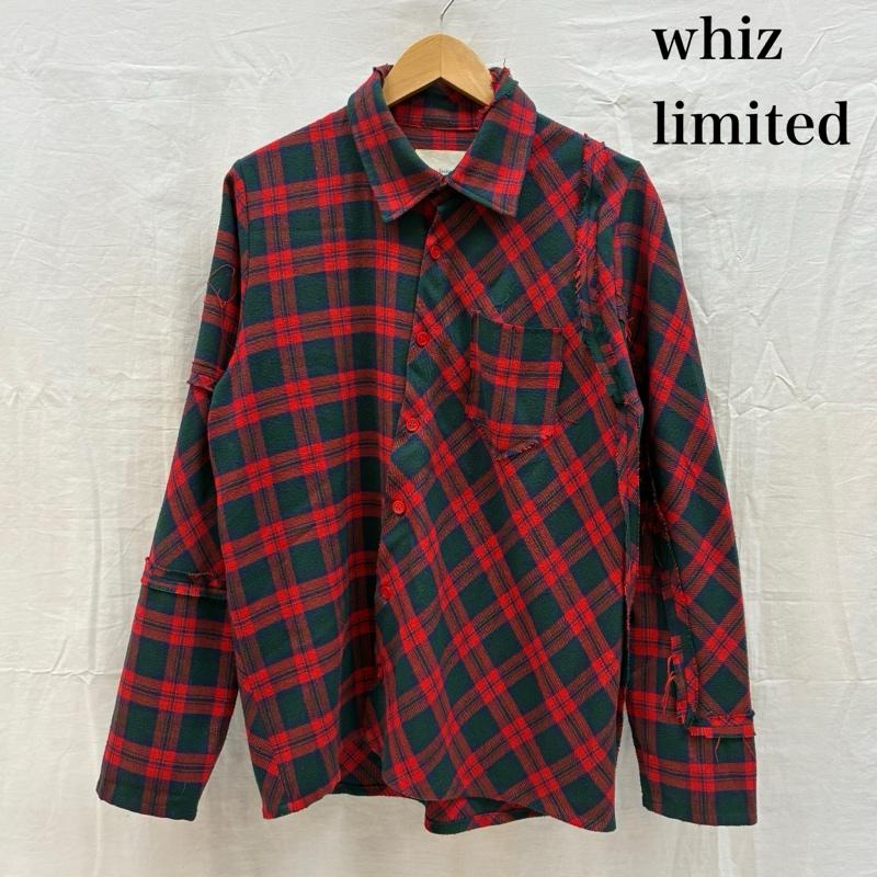 ウィズリミテッド WHIZ LIMITED シャツ、ブラウス 長袖 アシンメトリー フリンジ パターン 切替 マルチ チェック ボタン シャツ M メンズ USED 古着 中古 50169414