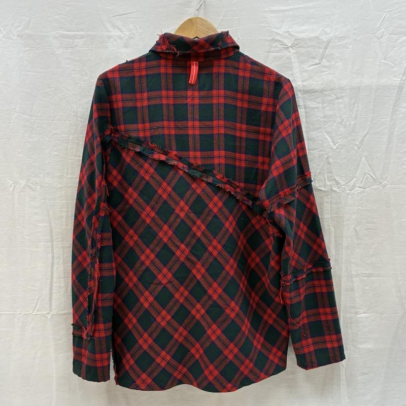 ウィズリミテッド WHIZ LIMITED シャツ、ブラウス 長袖 アシンメトリー フリンジ パターン 切替 マルチ チェック ボタン シャツ M メンズ USED 古着 中古 50169414