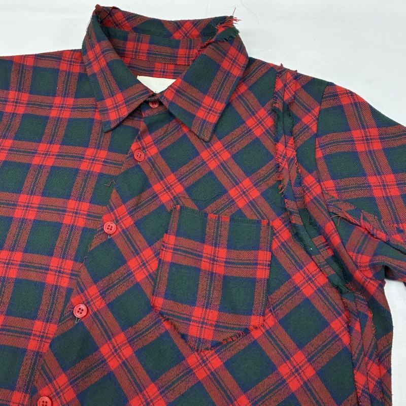 ウィズリミテッド WHIZ LIMITED シャツ、ブラウス 長袖 アシンメトリー フリンジ パターン 切替 マルチ チェック ボタン シャツ M メンズ USED 古着 中古 50169414