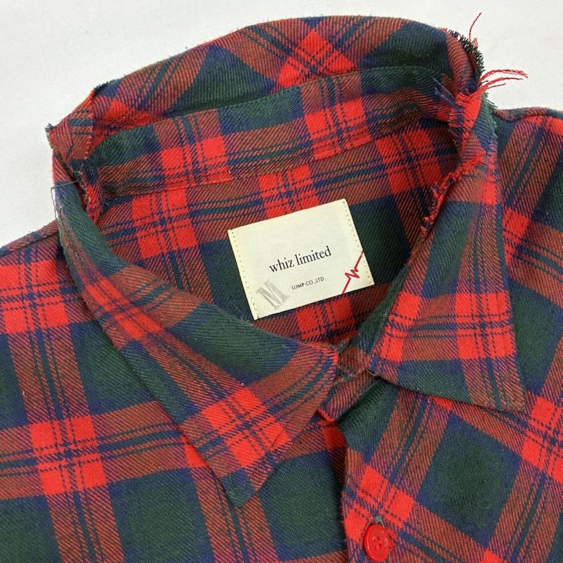 ウィズリミテッド WHIZ LIMITED シャツ、ブラウス 長袖 アシンメトリー フリンジ パターン 切替 マルチ チェック ボタン シャツ M メンズ USED 古着 中古 50169414