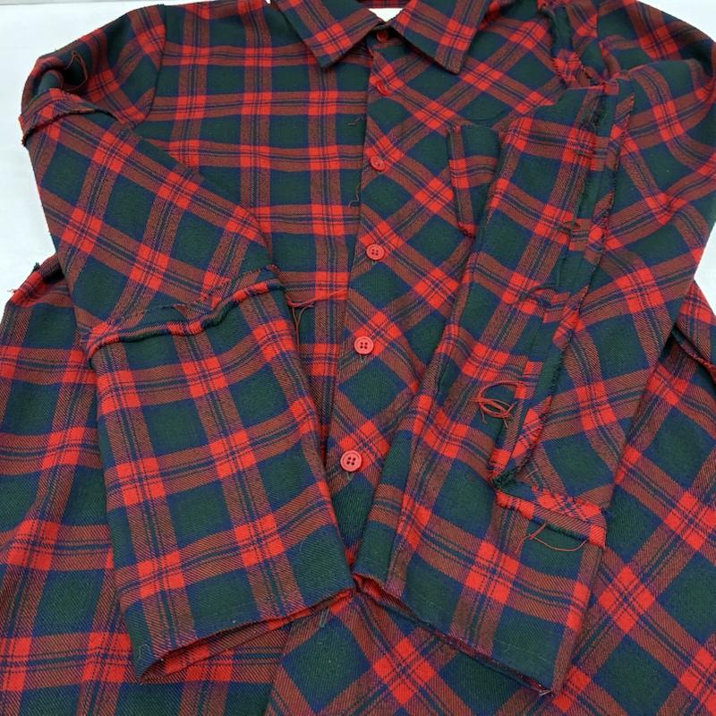 ウィズリミテッド WHIZ LIMITED シャツ、ブラウス 長袖 アシンメトリー フリンジ パターン 切替 マルチ チェック ボタン シャツ M メンズ USED 古着 中古 50169414