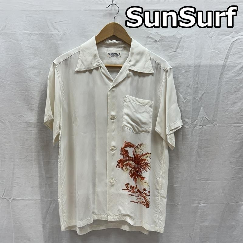 サンサーフ SUN SURF シャツ、ブラウス 半袖 SS37154 PUMA MAKANI ヤシの木 レーヨン アロハシャツ ハワイアン 半袖 S 白 / ホワイト / white メンズ USED 古着 中古 50169442