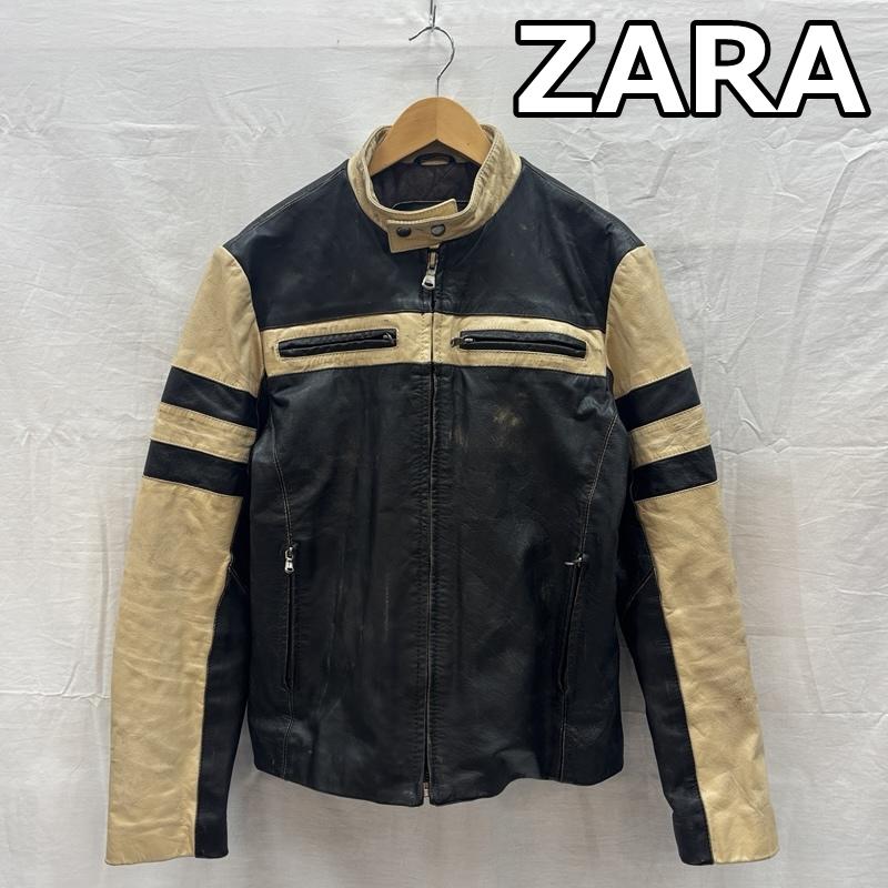 ザラ ZARA ジャケット、上着 レザージャケット 2トーン レザー シングル ライダース ジャケット L 黒 / ブラック / black X ベージュ / ベージュ / beige メンズ USED 古着 中古 50169451