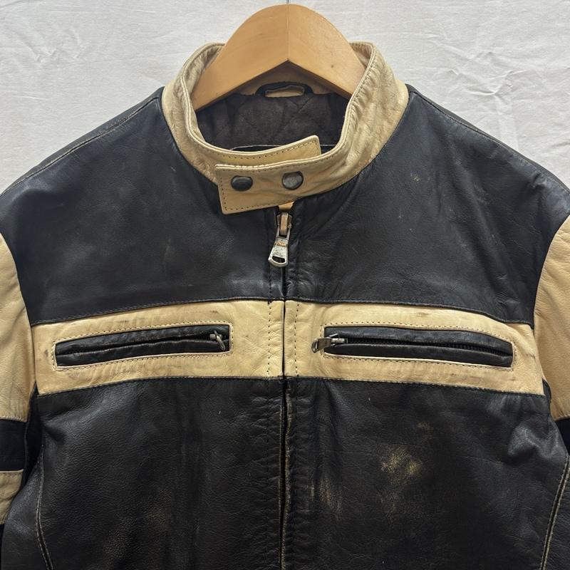 ザラ ZARA ジャケット、上着 レザージャケット 2トーン レザー シングル ライダース ジャケット L 黒 / ブラック / black X ベージュ / ベージュ / beige メンズ USED 古着 中古 50169451