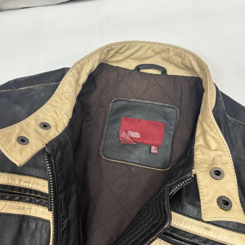 ザラ ZARA ジャケット、上着 レザージャケット 2トーン レザー シングル ライダース ジャケット L 黒 / ブラック / black X ベージュ / ベージュ / beige メンズ USED 古着 中古 50169451