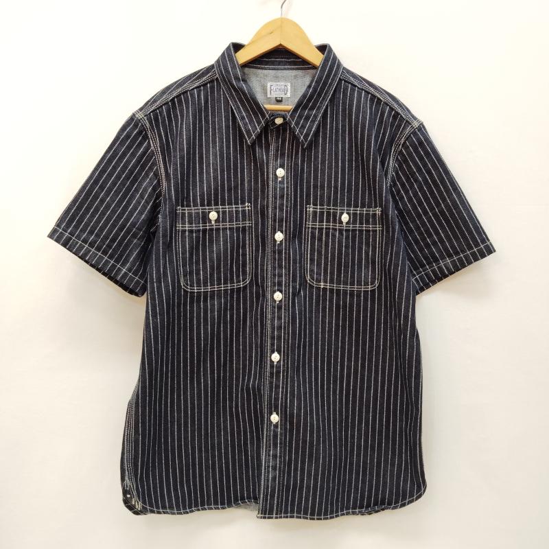 フラットヘッド FLATHEAD シャツ、ブラウス 半袖 10oz デニム ウォバッシュ半袖 ワーク シャツ ドット ストライプ 44 インディゴ / インディゴ / Indigo X 白 / ホワイト / white メンズ USED 古着 中古 50169460