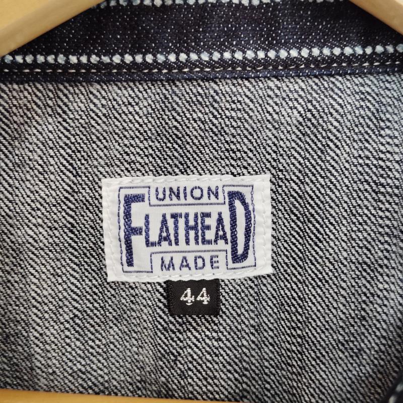 フラットヘッド FLATHEAD シャツ、ブラウス 半袖 10oz デニム ウォバッシュ半袖 ワーク シャツ ドット ストライプ 44 インディゴ / インディゴ / Indigo X 白 / ホワイト / white メンズ USED 古着 中古 50169460
