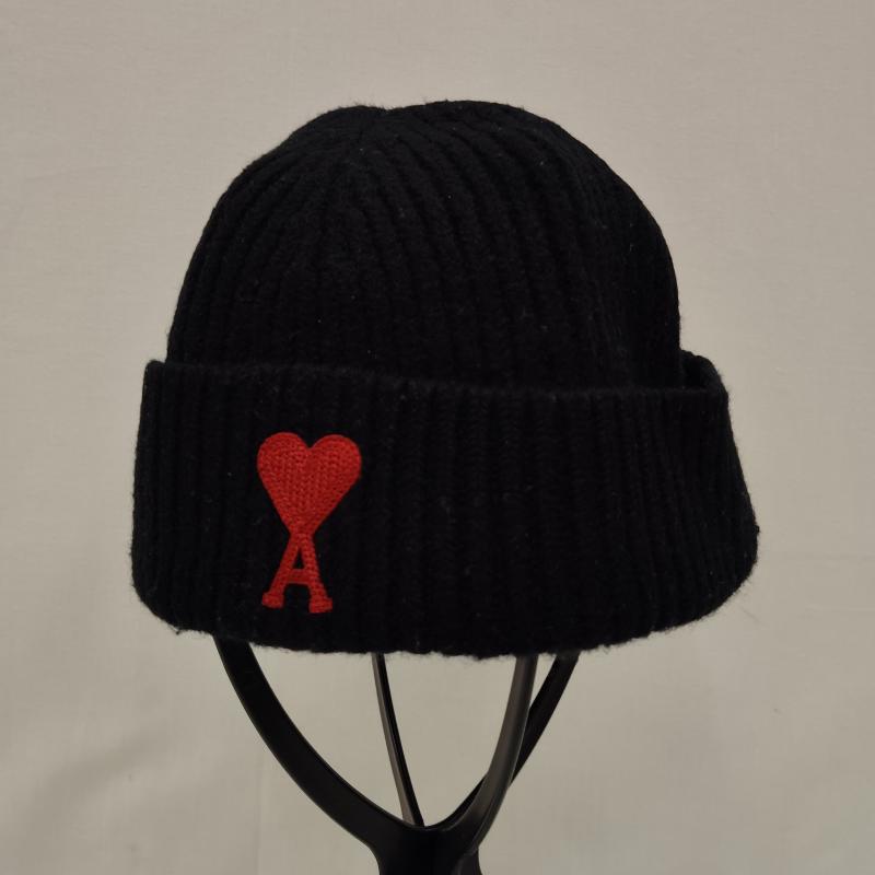 アミ ami 帽子 ニット帽 AMI PARIS Ami de Cœur ビーニー ウール 100% イタリア製 - 黒 / ブラック / black X 赤 / レッド / red レディース USED 古着 中古 50169472