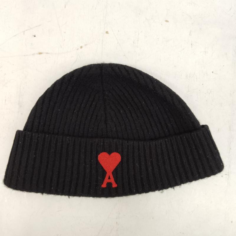 アミ ami 帽子 ニット帽 AMI PARIS Ami de Cœur ビーニー ウール 100% イタリア製 - 黒 / ブラック / black X 赤 / レッド / red レディース USED 古着 中古 50169472