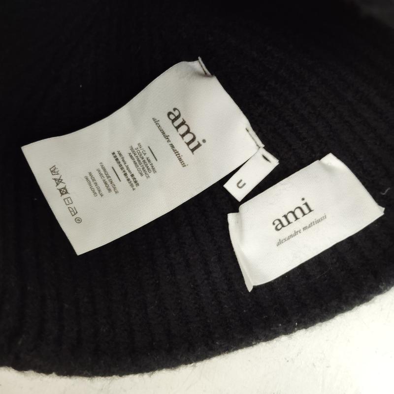 アミ ami 帽子 ニット帽 AMI PARIS Ami de Cœur ビーニー ウール 100% イタリア製 - 黒 / ブラック / black X 赤 / レッド / red レディース USED 古着 中古 50169472