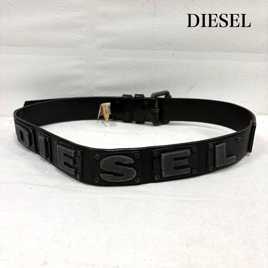 ディーゼル DIESEL ベルト・バックル ベルト 立体 ロゴ レザー ベルト イタリア製 フェード Y2K ロック スタッズ ヴィンテージ - ロゴ、文字 黒 / ブラック / black X 銀 / シルバー / silver color メンズ USED 古着 中古 50169477
