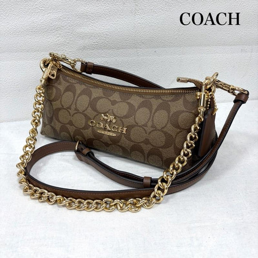 コーチ COACH ショルダーバッグ ショルダーバッグ シャーロット ショルダー シグネチャー ロゴ バッグ CL405 レザー チャーム - ロゴ、文字 茶 / ブラウン / brown X ベージュ / ベージュ / beige レディース USED 古着 中古 50169487