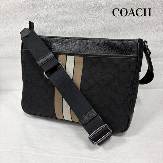 コーチ COACH ショルダーバッグ ショルダーバッグ シグネチャー ショルダー バッグ C5291 トンプソン クロスボディ ジャガード レザー ユニセックス - ロゴ、文字 黒 / ブラック / black X ベージュ / ベージュ / beige X アイボリー / アイボリー / メンズ USED 古着 中古 50169490