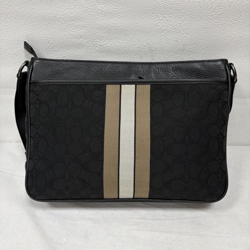 コーチ COACH ショルダーバッグ ショルダーバッグ シグネチャー ショルダー バッグ C5291 トンプソン クロスボディ ジャガード レザー ユニセックス - ロゴ、文字 黒 / ブラック / black X ベージュ / ベージュ / beige X アイボリー / アイボリー / メンズ USED 古着 中古 50169490