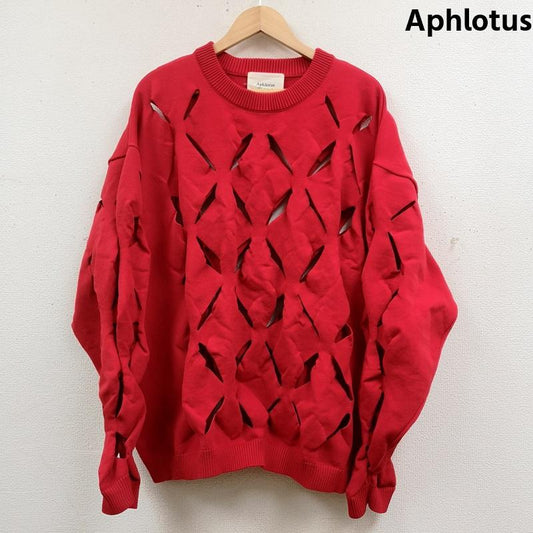 古着 USED ニット、セーター 長袖 Aphlotus ジオメトリック パターン 穴あき クルーネック シアー ニット 217629 L 赤 / レッド / red メンズ USED 古着 中古 50169537