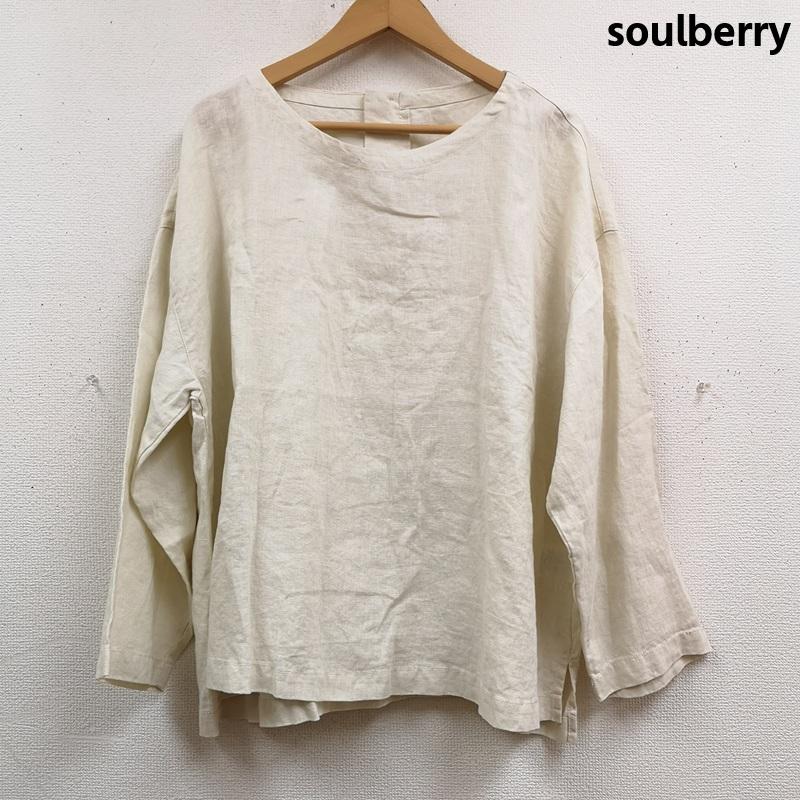 古着 USED Tシャツ 長袖 soulberry 麻100% 重ね着のための ロンＴ L/S TEE t9a0167 3L 白 / ホワイト / white X ベージュ / ベージュ / beige レディース USED 古着 中古 50169539