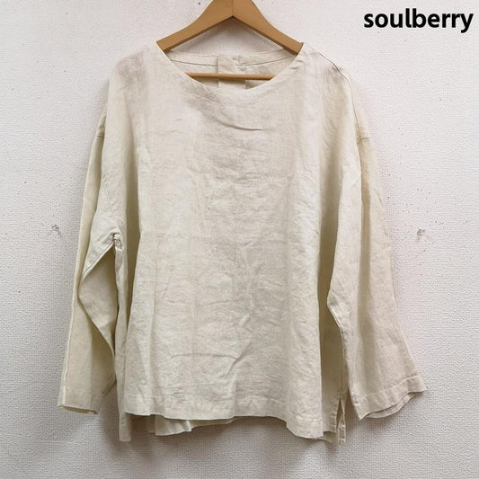 古着 USED Tシャツ 長袖 soulberry 麻100% 重ね着のための ロンＴ L/S TEE t9a0167 3L 白 / ホワイト / white X ベージュ / ベージュ / beige レディース USED 古着 中古 50169539