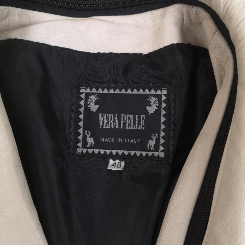古着 USED ジャケット、上着 レザージャケット イタリア製 Vera Pelle 本革 レザー フード付き ジャケット 48 黒 / ブラック / black X 白 / ホワイト / white メンズ USED 古着 中古 50169557