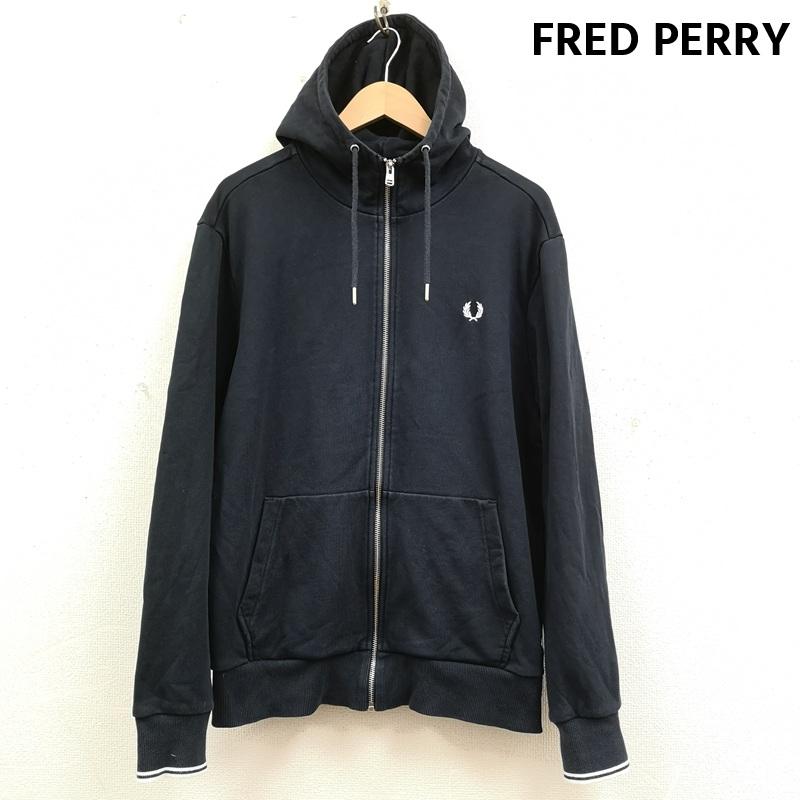 フレッドペリー FRED PERRY パーカー 長袖 ワンポイント ロゴ 刺繡 フーデッド ジップ スルー パーカー J7536 L 紺 / ネイビー / navy メンズ USED 古着 中古 50169565