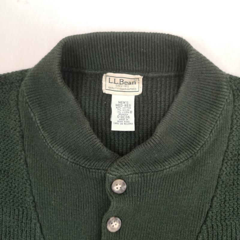エルエルビーン L.L.Bean ニット、セーター 長袖 80s 90s ヘンリーネック コットン ハーフボタン ニット セーター M 緑 / グリーン / green メンズ USED 古着 中古 50169571