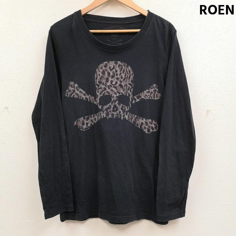 ロエン ROEN Tシャツ 長袖 日本製 レオパード柄 スカル ドクロ 骸骨 クロスボーン 海賊旗 長袖 Tシャツ L/S TEE 46 紺 / ネイビー / navy メンズ USED 古着 中古 50169573