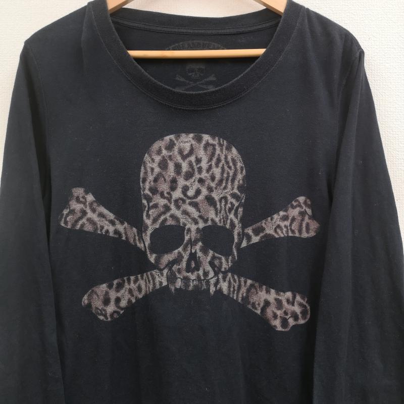 ロエン ROEN Tシャツ 長袖 日本製 レオパード柄 スカル ドクロ 骸骨 クロスボーン 海賊旗 長袖 Tシャツ L/S TEE 46 紺 / ネイビー / navy メンズ USED 古着 中古 50169573