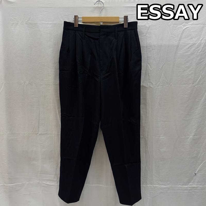 エッセイ ESSAY ボトムス ボトムス 3タック ワイド テーパード スラックス パンツ ウール ES08P-01 M 紺 / ネイビー / navy メンズ USED 古着 中古 50169588