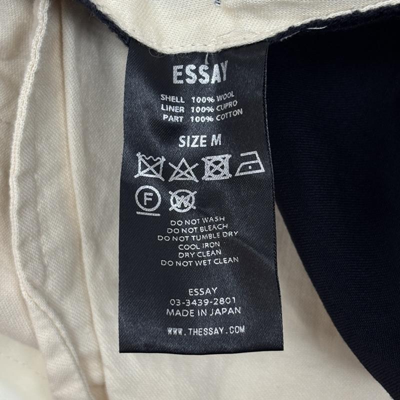エッセイ ESSAY ボトムス ボトムス 3タック ワイド テーパード スラックス パンツ ウール ES08P-01 M 紺 / ネイビー / navy メンズ USED 古着 中古 50169588