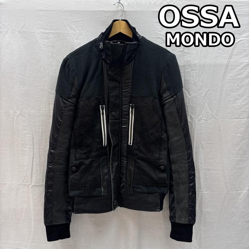 オッサモンド OSSA MONDO ジャケット、上着 ジャンパー、ブルゾン ウール ナイロン レザー 切替し パッチワーク ジャケット 1 黒 / ブラック / black メンズ USED 古着 中古 50169592