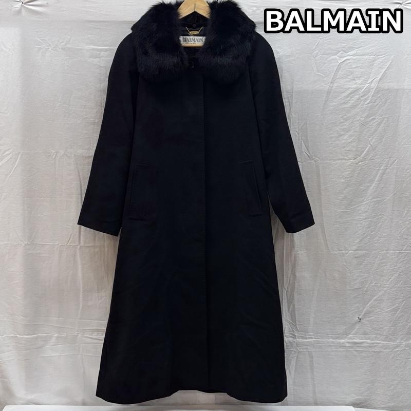 バルマン BALMAIN コート コート一般 カシミヤ シルク ステンカラー ロング コート 日本製 襟ファー取り外し可 11号 黒 / ブラック / black レディース USED 古着 中古 50169593